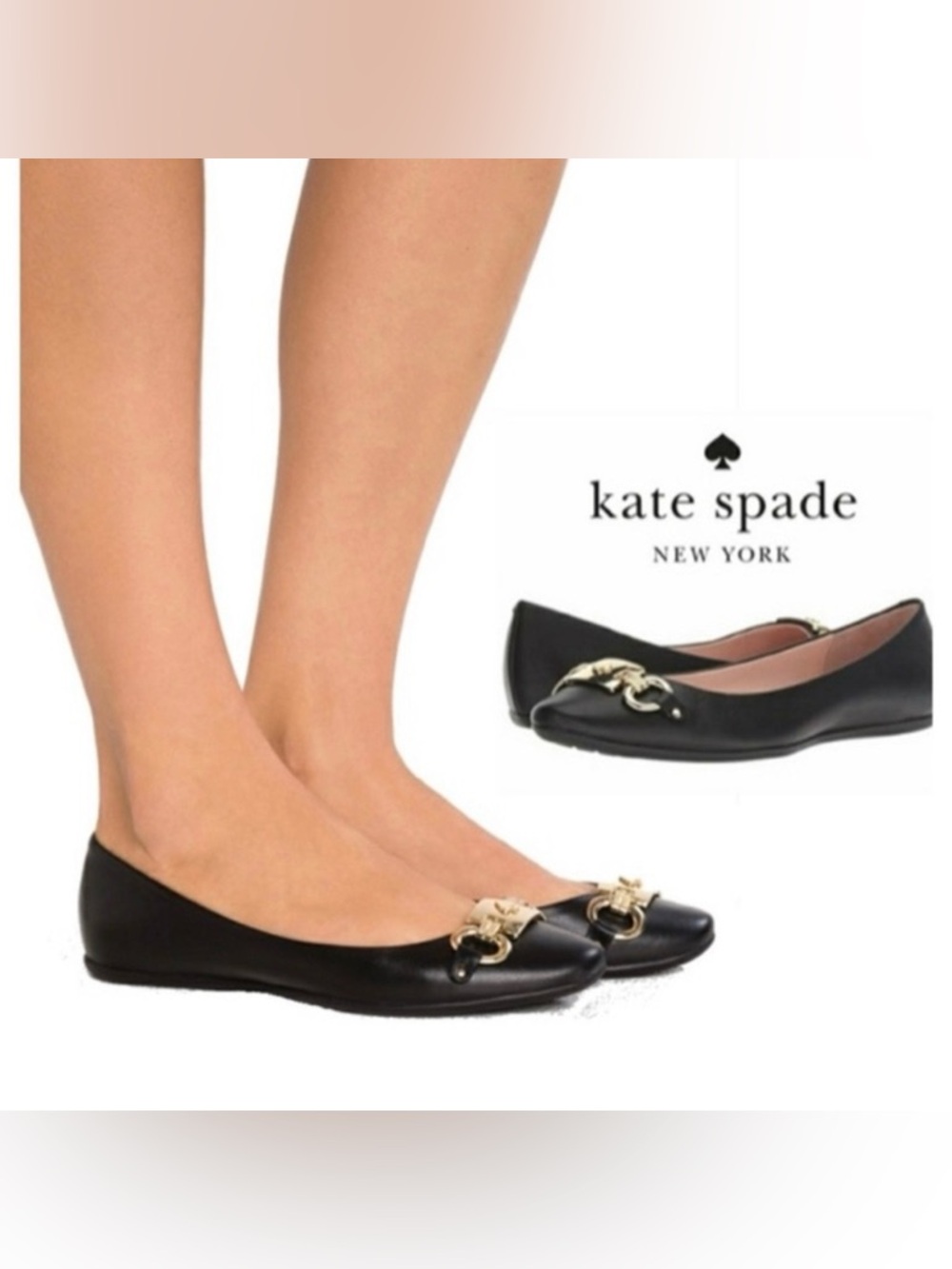 NWOT  kate spade  Black & Gold Phoebe Flats - 8.5